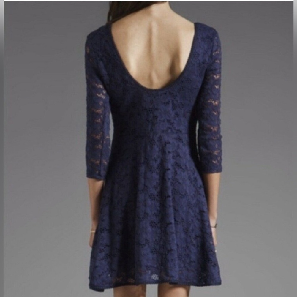 Revolve Free People Navy Katya 3/4 Sleeve Lace Overlay Minidress Womens Sz Med - Picture 2 of 11